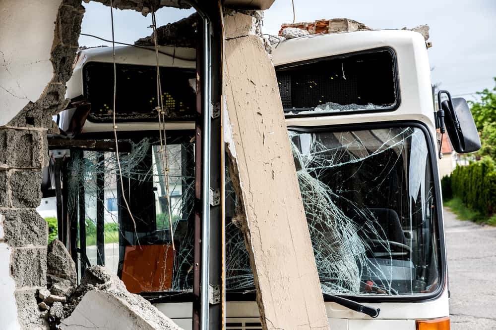 White Bus Crashed Into A Building