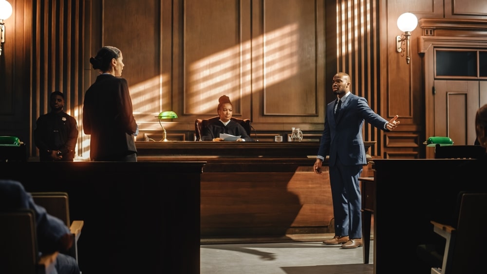 Lawyer Defending His Client In The Courtroom