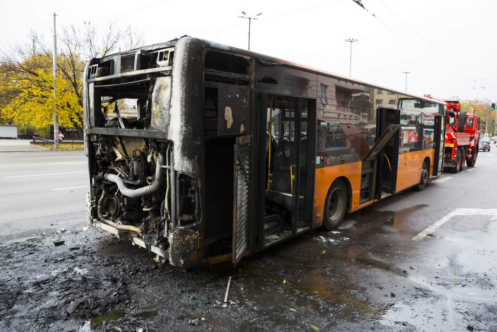 Burned Down Bus On The Street